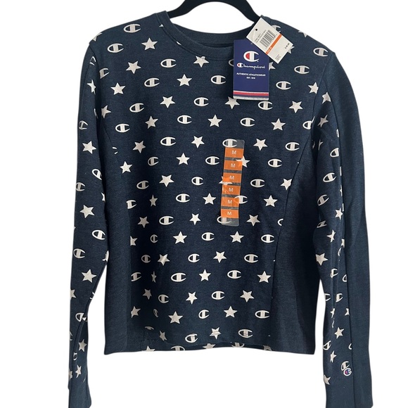 NWT Champion Women's Crewneck Sweatshirt Size Medium July 4th Top Navy White - Picture 1 of 4